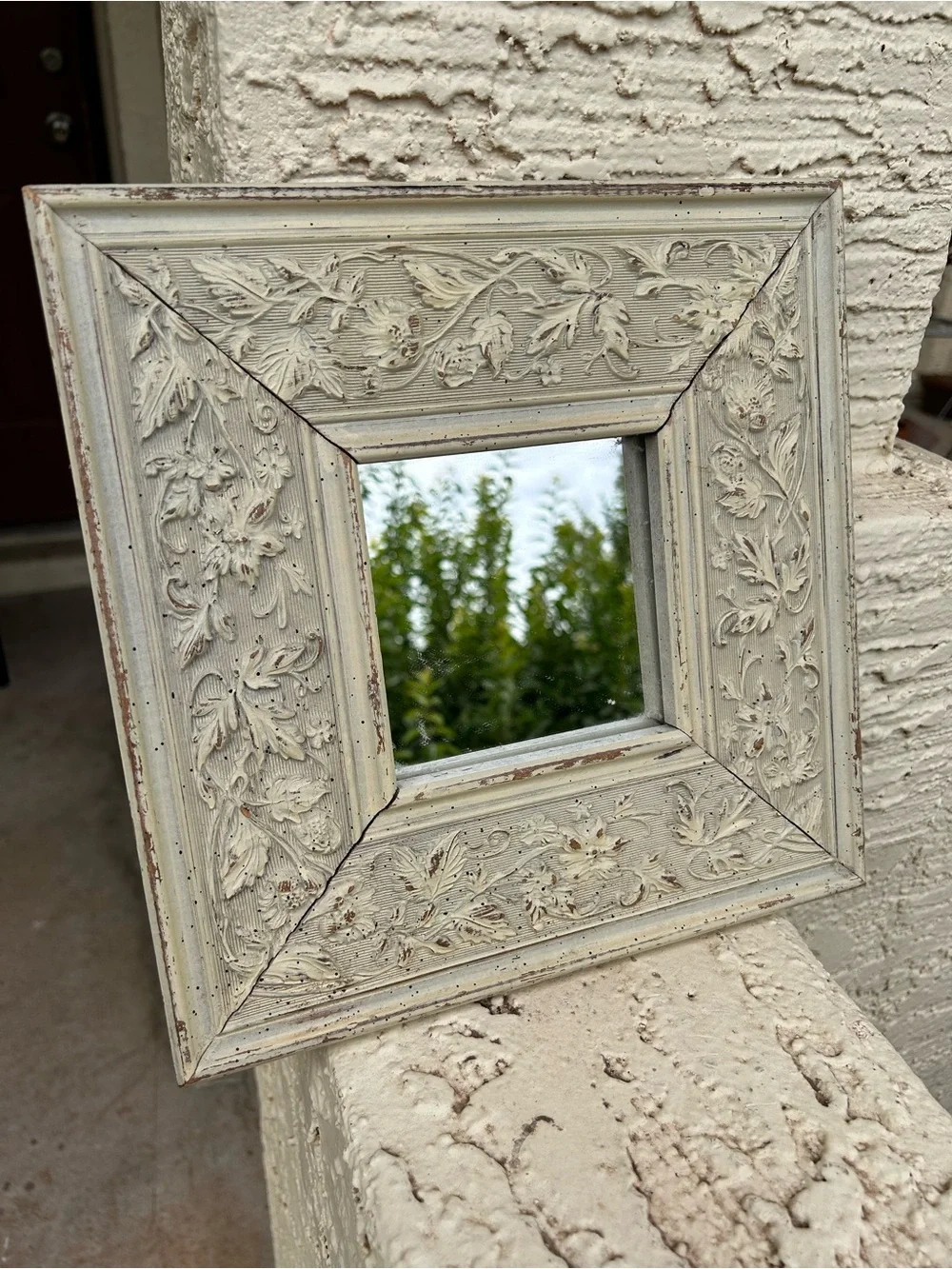Ornate Cream Floral Carved Wall Mirror - Decorative Home Accent